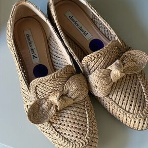 Charles David Natural Woven Raffia Knot Loafers